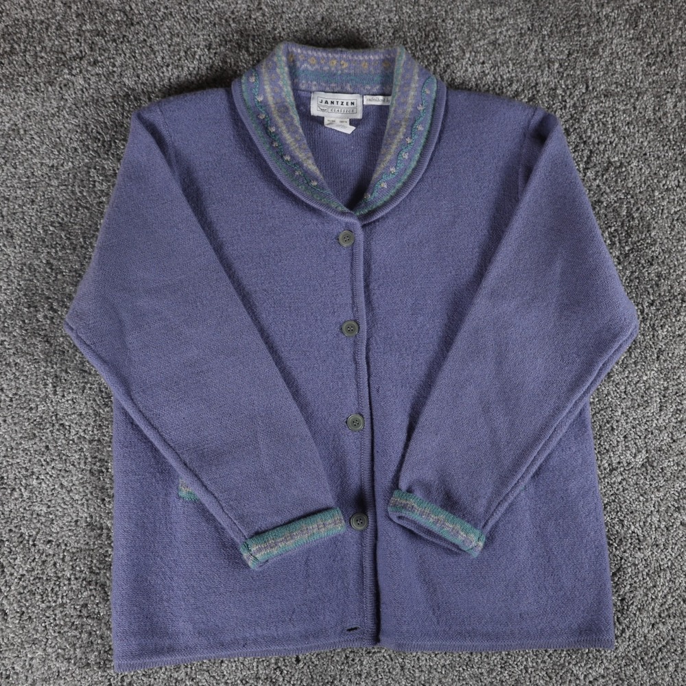Vintage Jantzen Classics Womens M Wool Cardigan Purple Shawl Collar Sweater